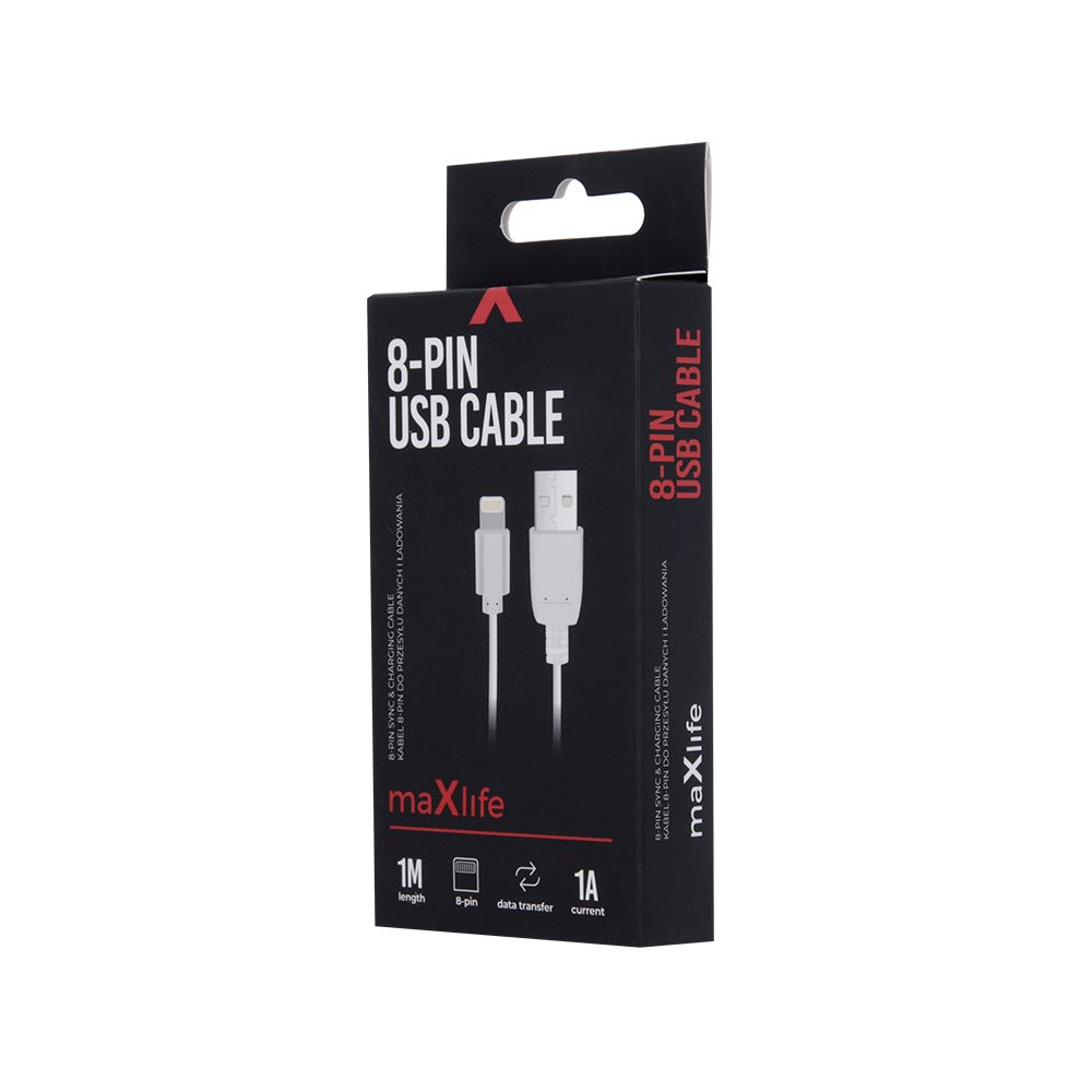 Kabel Maxlife do iPhone / iPad / iPod 8-PIN 1A 1m bia�y / 2