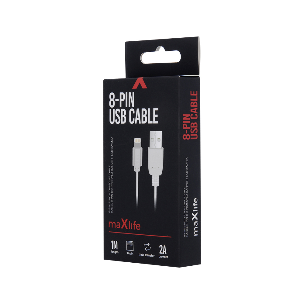 Kabel Maxlife do iPhone / iPad / iPod 8-PIN Fast Charge 2A 1m bialy / 2