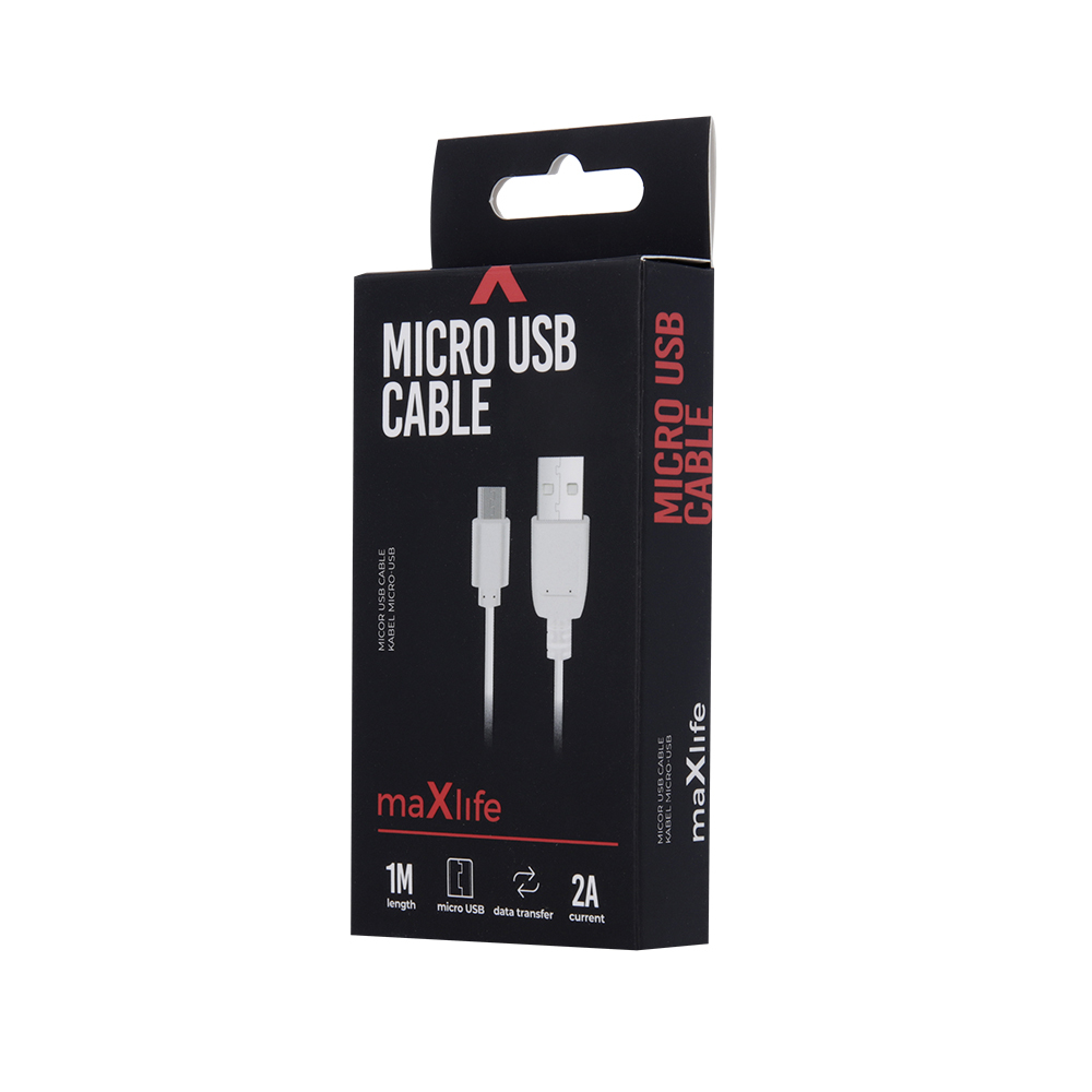 Kabel Maxlife Micro USB Fast Charge 2A 1m bia�y / 2
