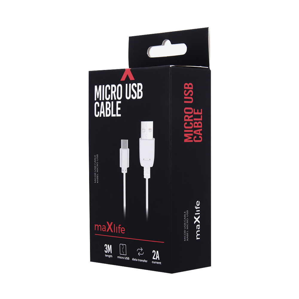 Kabel Maxlife Micro USB Fast Charge 2A 3m biay / 2