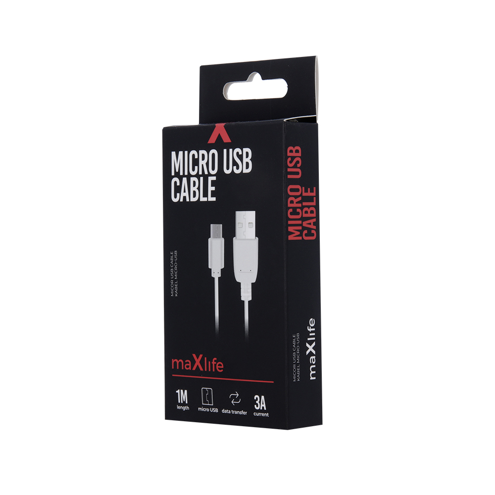Kabel Maxlife Micro USB Fast Charge 3A 1m biay / 2
