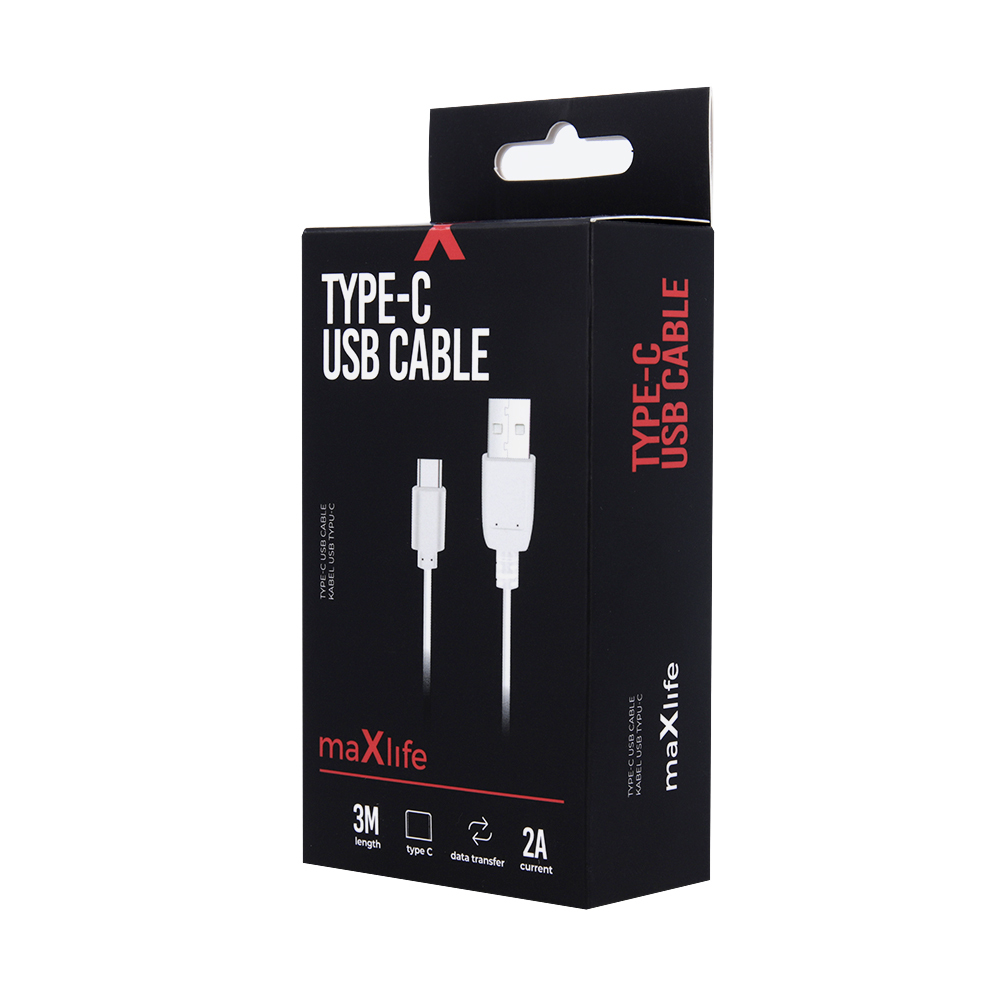 Kabel Maxlife Typ-C Fast Charge 2A 3m bia�y / 2