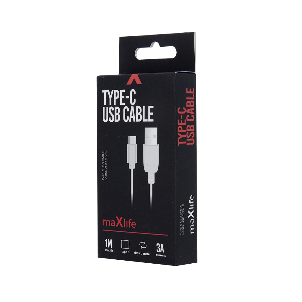 Kabel Maxlife Typ-C Fast Charge 3A 1m bia�y / 2