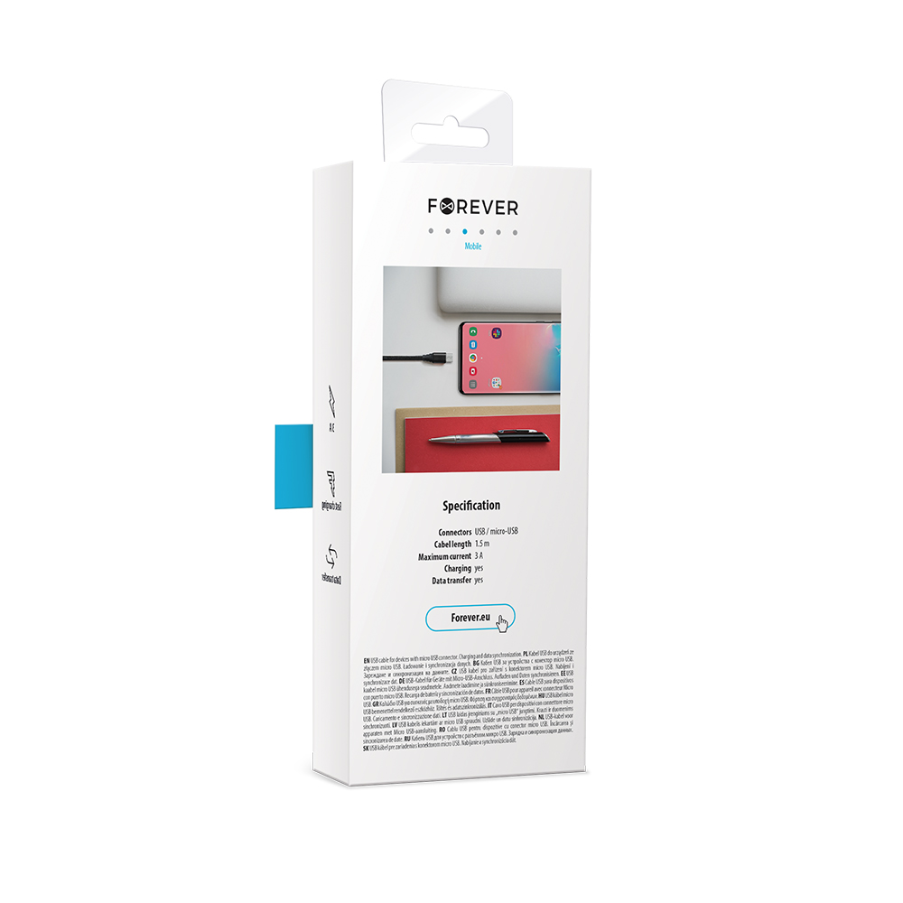 Kabel micro-USB Classic 3A 1,5m czarny Core / 4