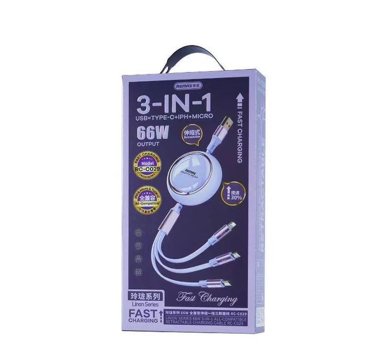 KABEL REMAX LINON SERIES 66W 3w1 USB-C/MICRO/LIGHTNING RC-C029 PURPLE / 5