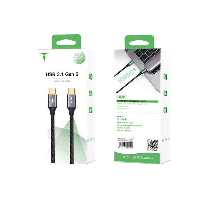 KABEL T-PHOX FENCING USB-C/USB-C 20V/5A(100W)/USB3,1/10Gbps/4K/1M BLACK / 5