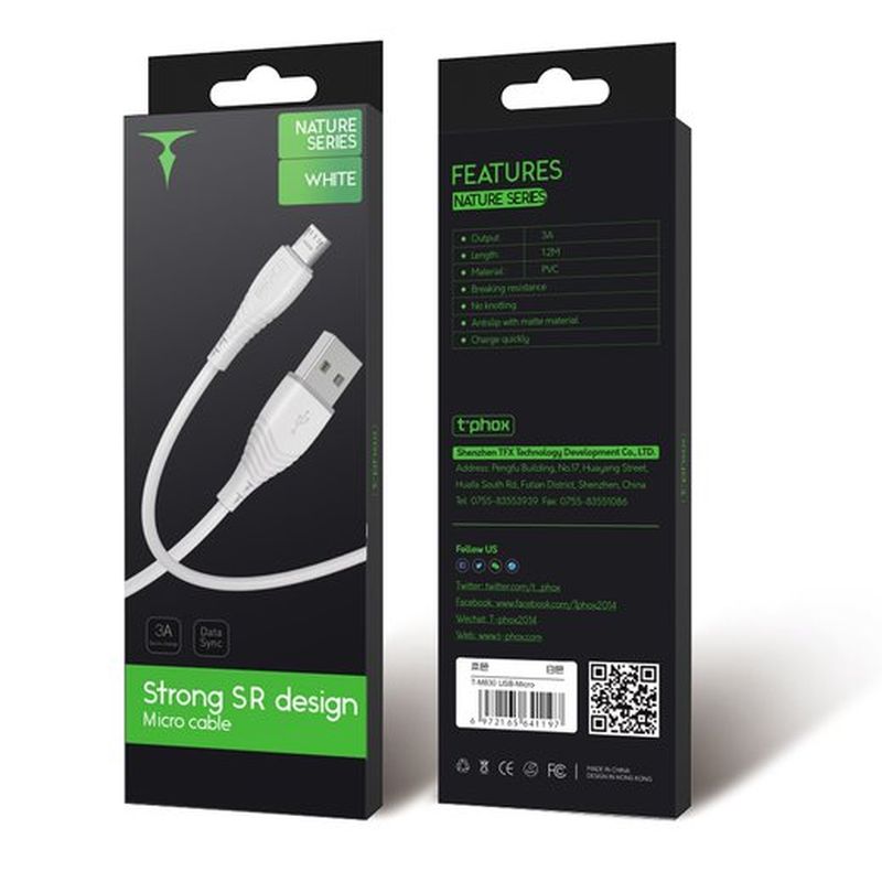 KABEL T-PHOX NATURE MICRO USB WHITE 1.2M 3A / 7