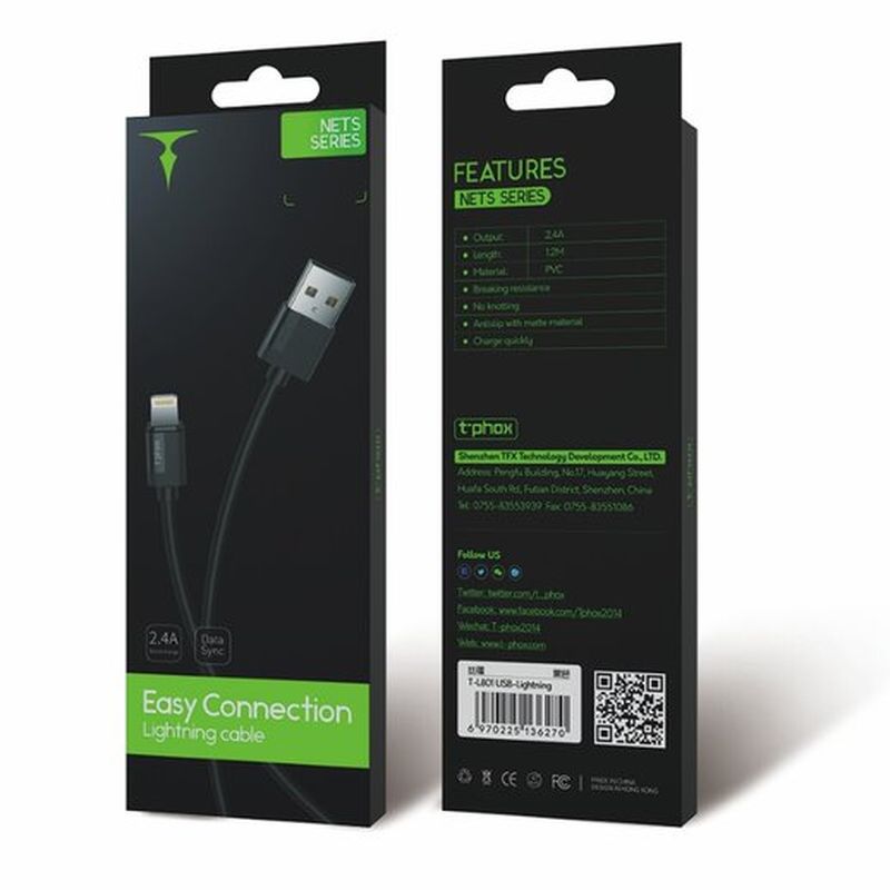 KABEL T-PHOX NETS LIGHTNING BLACK 3A ; PVC ; 2M / 6