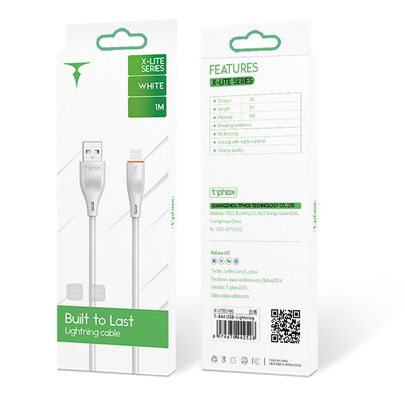 KABEL T-PHOX X-LITE LIGHTNING WHITE 1M 3A / 3