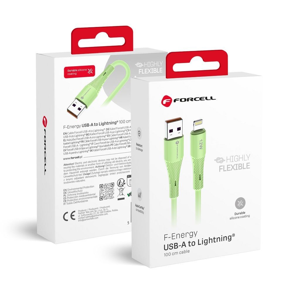 Kabel USB-A do Lightning Forcell 1m do samochodu Apple CarPlay zielony Apple iPhone 6 Plus / 2 Kabel USB-A do Lightning Forcell 1m do samochodu Apple CarPlay zielony Apple iPhone 6 Plus / 2