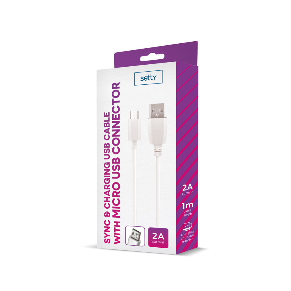Kabel USB Setty 1m 2A microUSB bia�y / 2