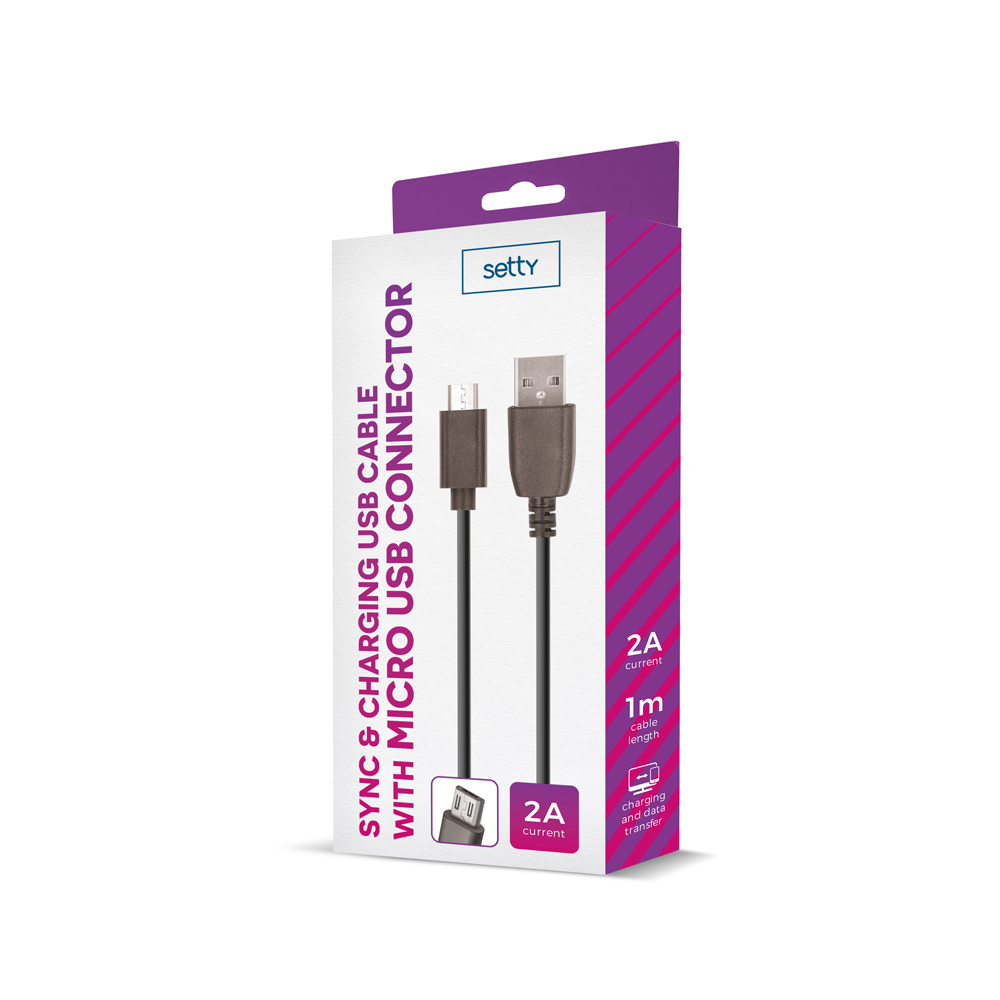 Kabel USB Setty 1m 2A microUSB czarny / 2