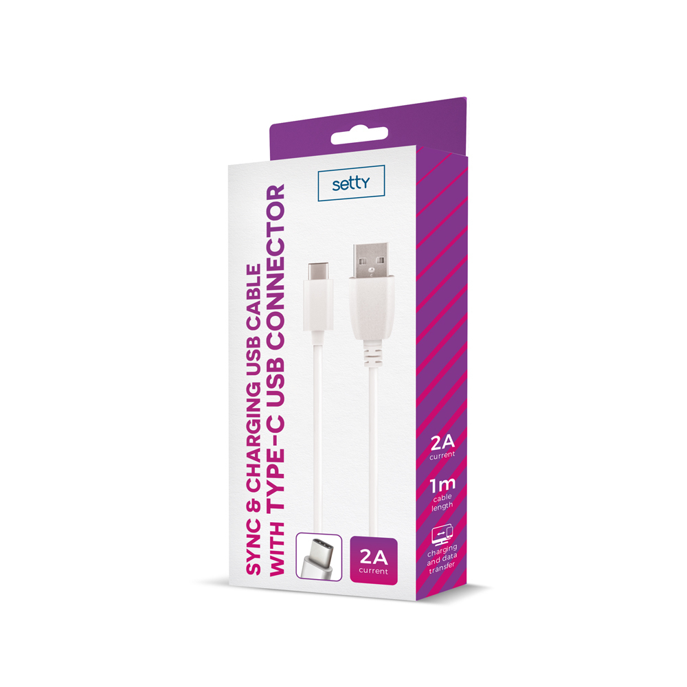 Kabel USB Setty 1m 2A typ C bia�y / 2