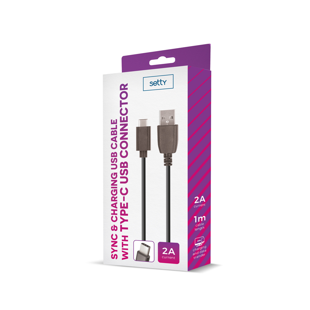 Kabel USB Setty 1m 2A typ C czarny / 2