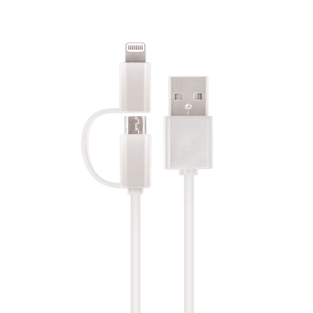 Kabel USB Setty 2w1 nylon (microUSB+Lightning) bia�y