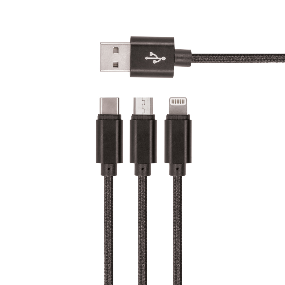 Kabel USB Setty 3w1 nylon czarny