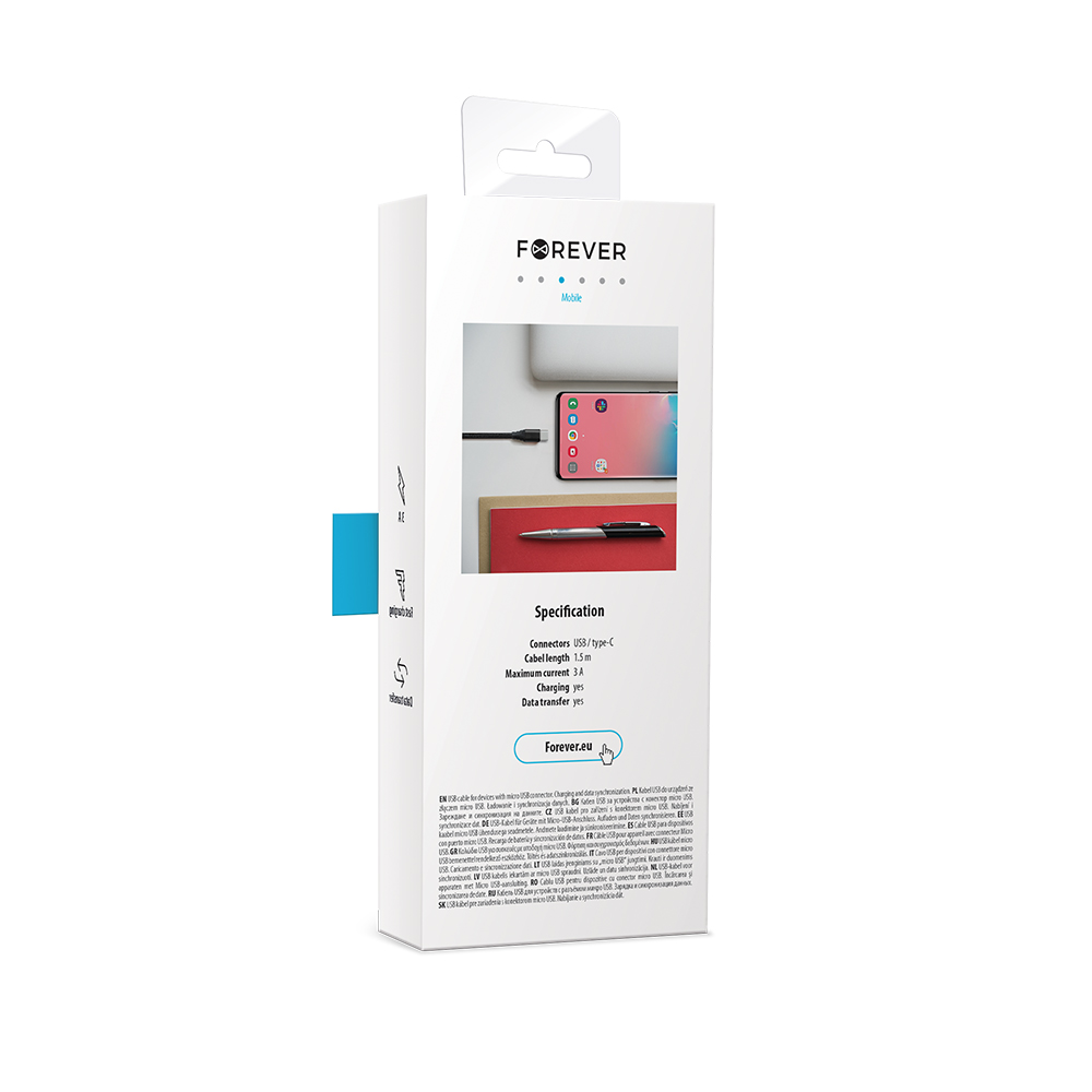 Kabel USB typ-C Classic 3A 1,5m czarny Core / 5