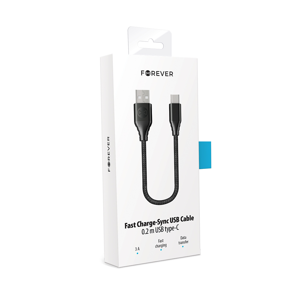 Kabel USB typ-C Classic 3A 20cm czarny Core / 3