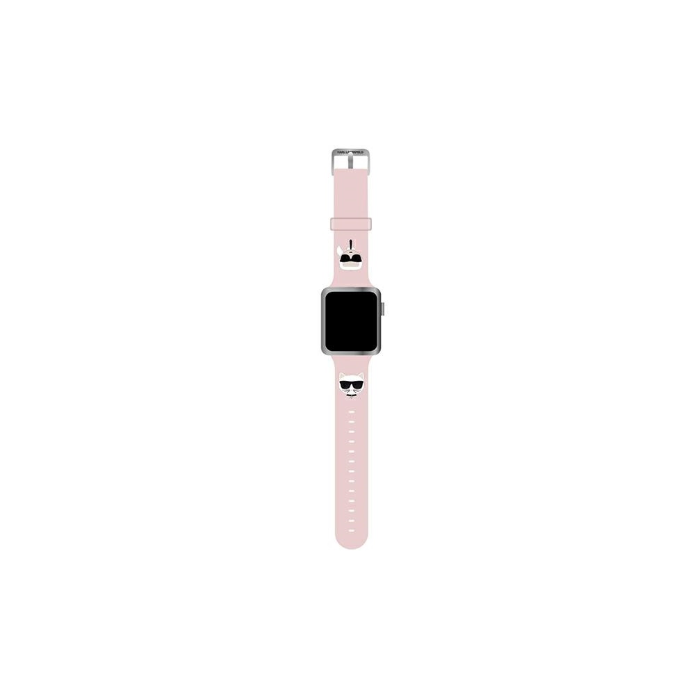 Karl Lagerfeld pasek do Apple Watch 42 / 44 / 45 KLAWLSLCKP różowy Silicone Karl & Choupette Head
