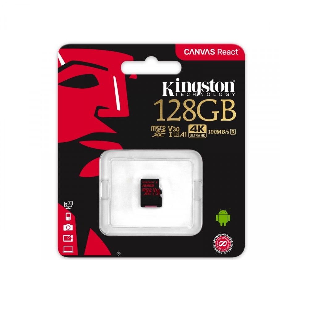 Kingston karta pamici Canvas React 128GB microSDXC 100/80 U3 UHS-I V30 A1 / 2