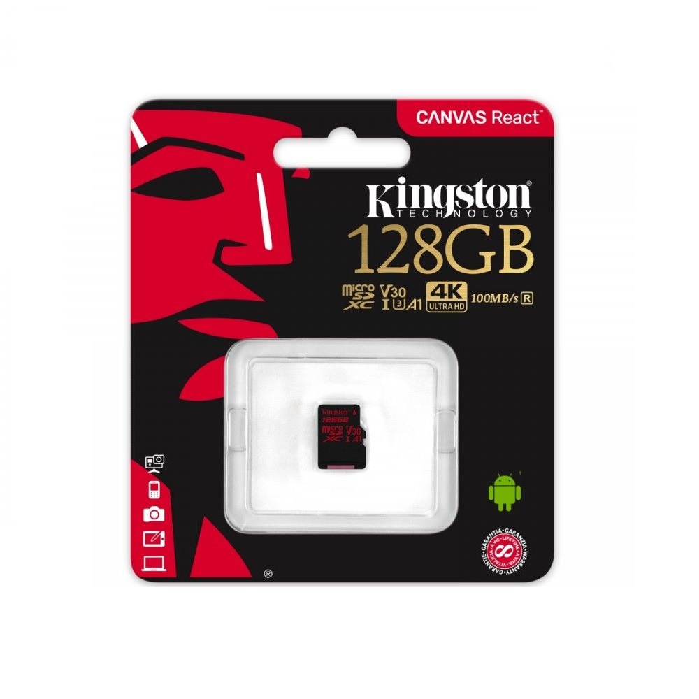 Kingston karta pami�ci Canvas React 128GB microSDXC 100/80 U3 UHS-I V30 A1 / 2