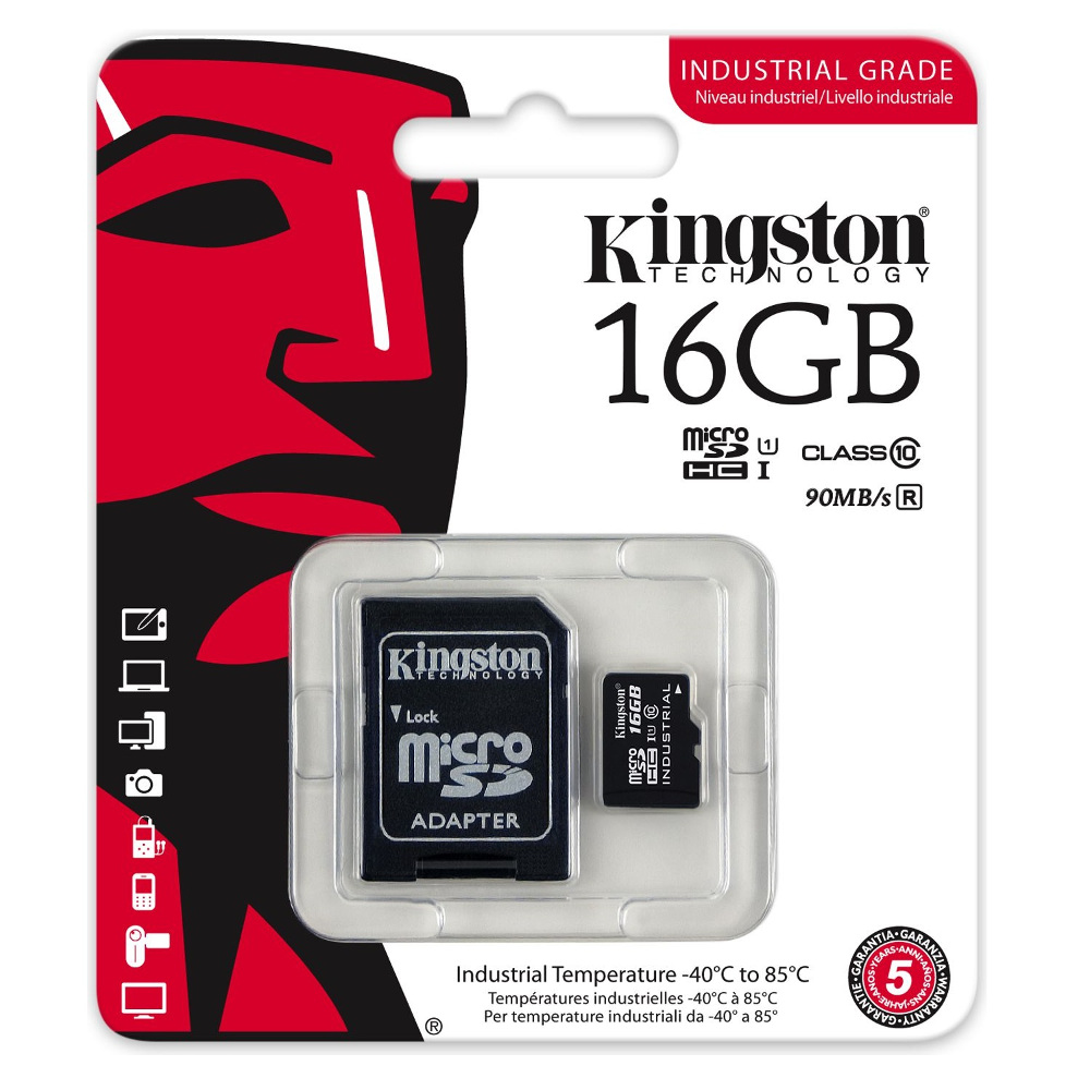 Kingston karta pamici microSDHC Industrial (16GB | class 10 | UHS-I | 90 MB/s) + adapter / 2