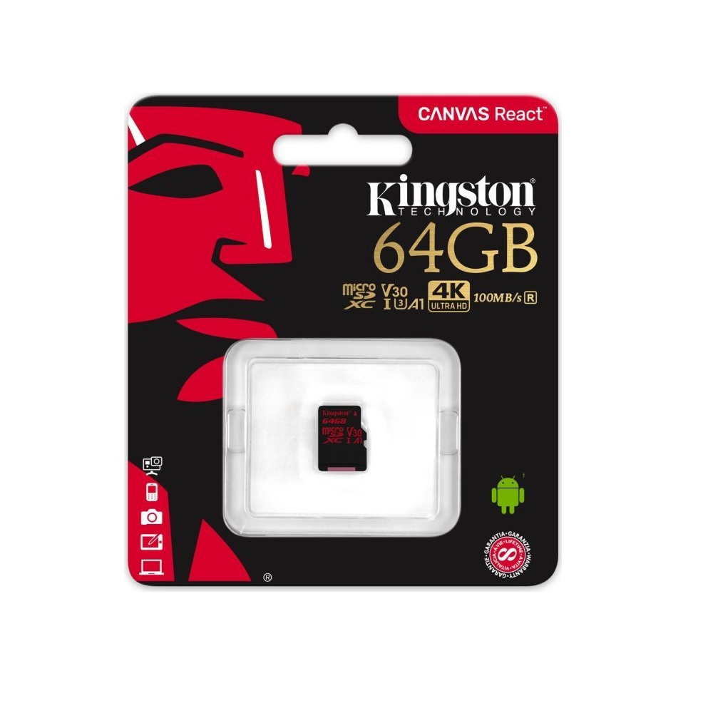 Kingston karta pamici microSDXC Canvas React (64GB | class 10 | UHS-I | 100 MB/s) / 2
