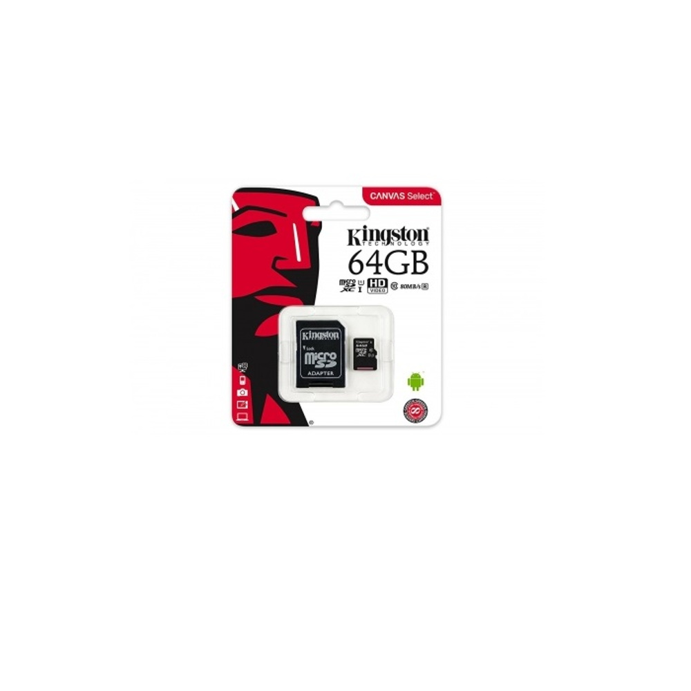 Kingston karta pamici microSDXC Canvas Select (64GB | class 10 | UHS-I | 80 MB/s) + adapter
