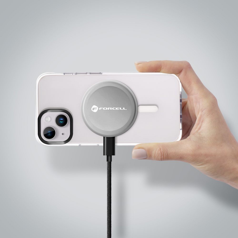 Szybka �adowarka indukcyjna bezprzewodowa Qi2 15W  USB-C srebrna z MagSafe Apple iPhone 11 6,1 cali / 7