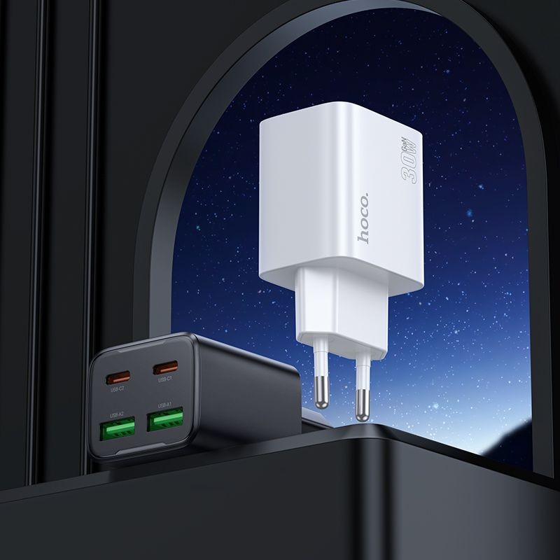 �adowarka Hoco N56 30W 2xUSB-C 2xUSB-A z kablem 1m USB-C bia�a Honor X50 5G / 4