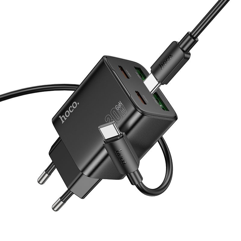 �adowarka Hoco N56 30W 2xUSB-C 2xUSB-A z kablem 1m USB-C czarna Huawei Enjoy 60 Pro / 3