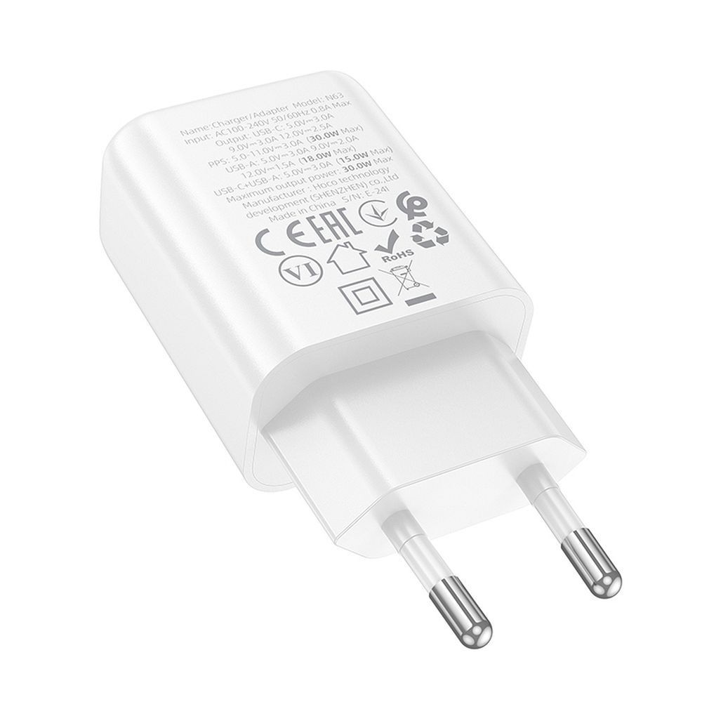 Szybka �adowarka Hoco 30W USB-C/USB-A bia�a QC3.0 PD Xiaomi 17 / 3