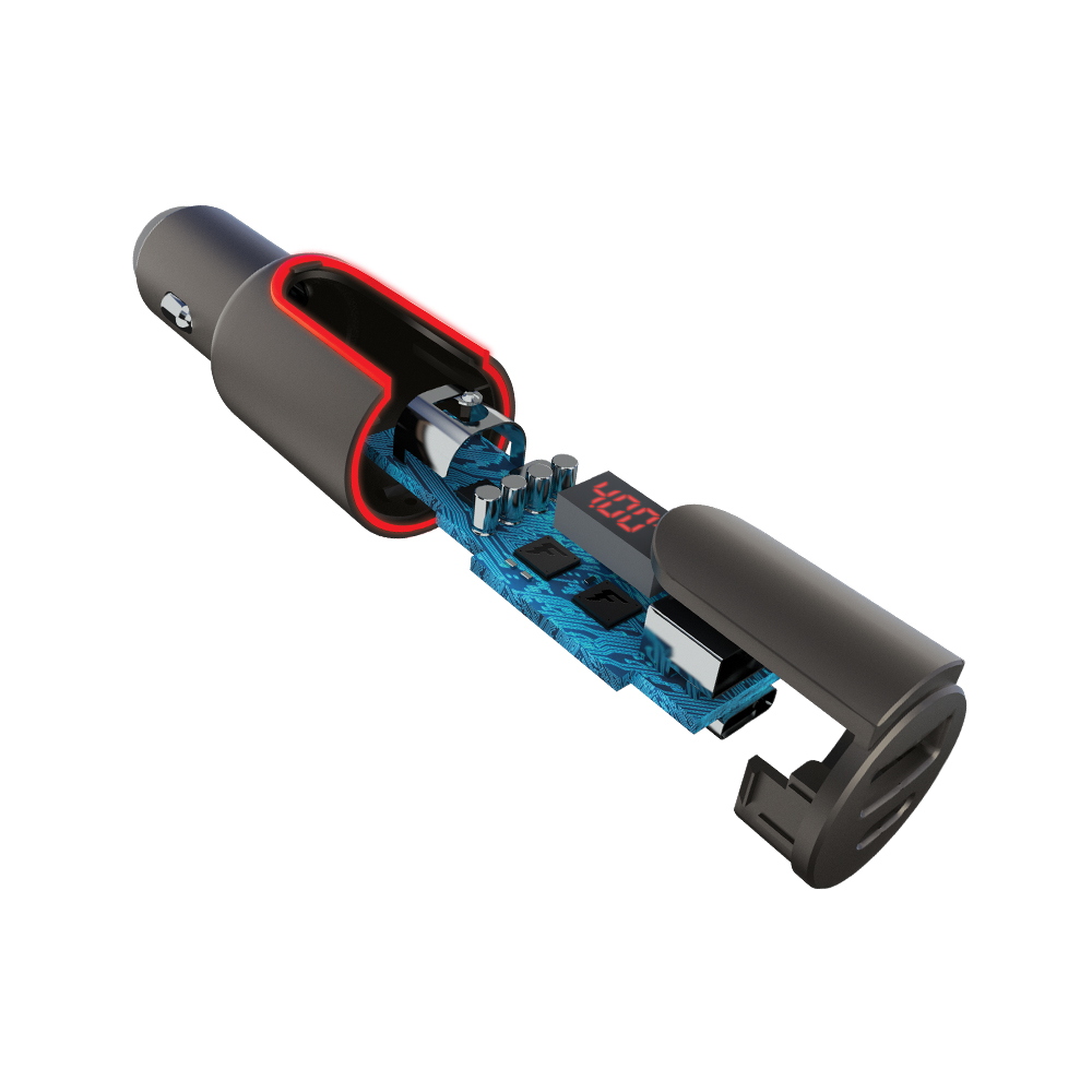 �adowarka samochodowa Forever 2x Type-C PD+QC3.0 z wy�wietlaczem (30W) szara Core / 2