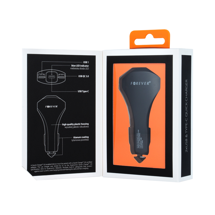 �adowarka samochodowa Forever 2xUSB + Qualcomm 3.0 + USB Typ-C PCC-02 / 3