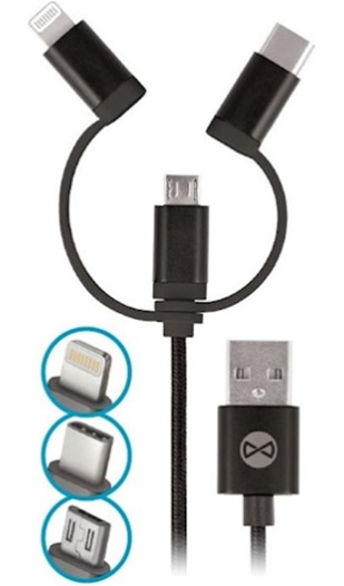 �adowarka samochodowa Forever CC-03 (2x USB | 2,4 A) + kabel 3in1 (microUSB + iPhone + Type-C) / 2