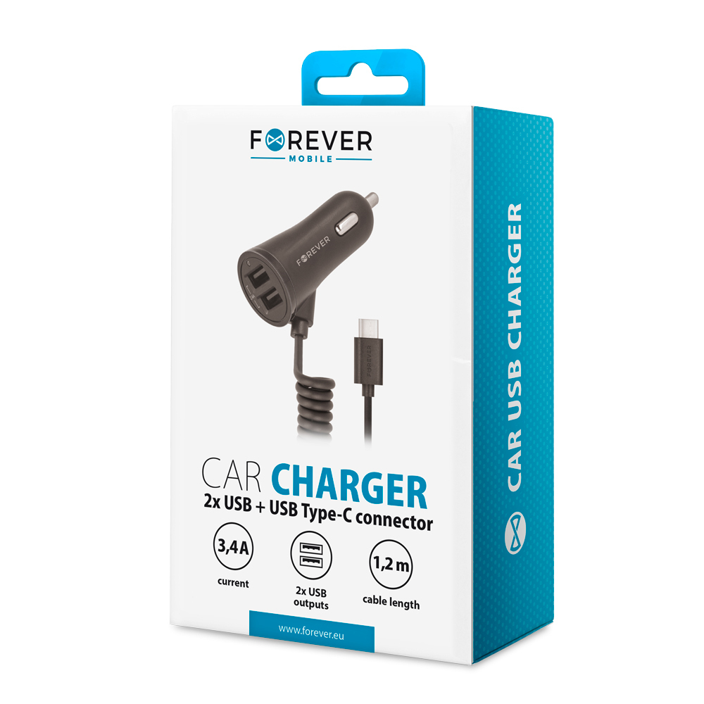 �adowarka samochodowa Forever typ-C + 2xUSB / 2
