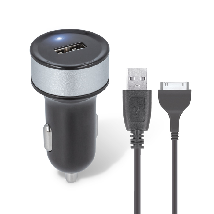 �adowarka samochodowa Forever USB 1 A + kabel iPhone 30-PIN czarna / 2