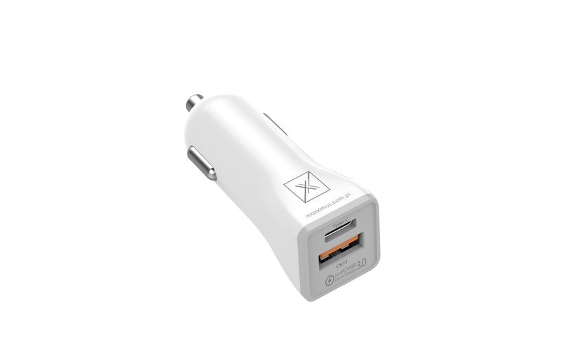 �adowarka samochodowa MX KAPPA 18W PD+QC, USB-A+C + KABEL C/LIGHTNING 20W PD, WHITE/BIA�Y