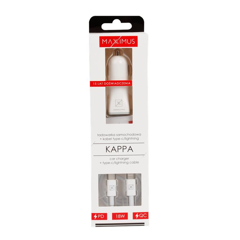 �adowarka samochodowa MX KAPPA 18W PD+QC, USB-A+C + KABEL C/LIGHTNING 20W PD, WHITE/BIA�Y / 3