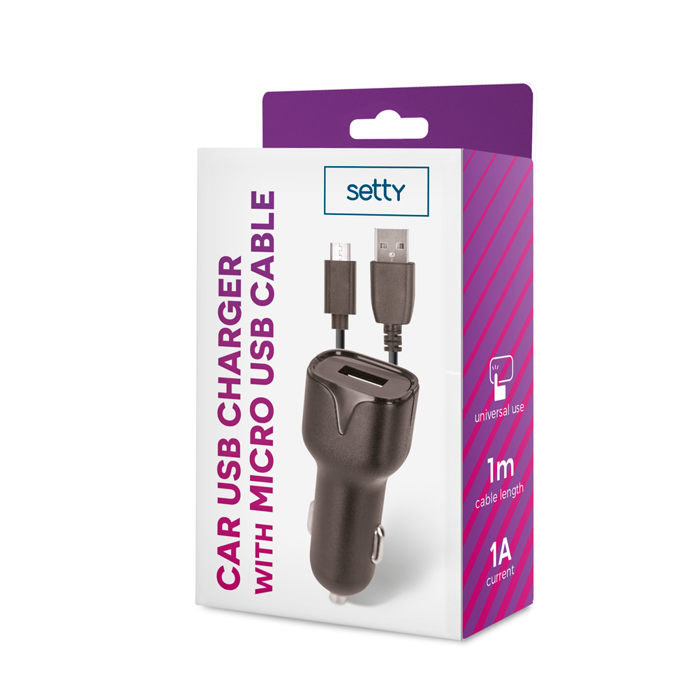 �adowarka samochodowa Setty USB 1A czarna + kabel microUSB 1A 1m czarny / 3