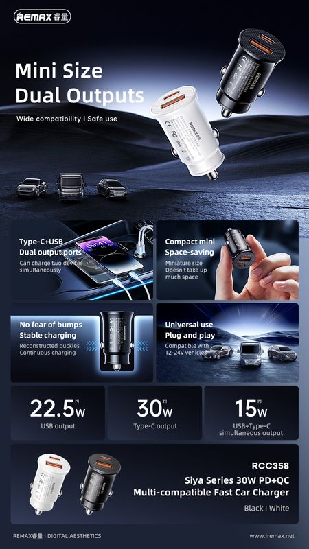 �adowarka Samsung REMAX SIYA SERIES 30W RCC358 PD QC USB-C/USB BLACK / 2