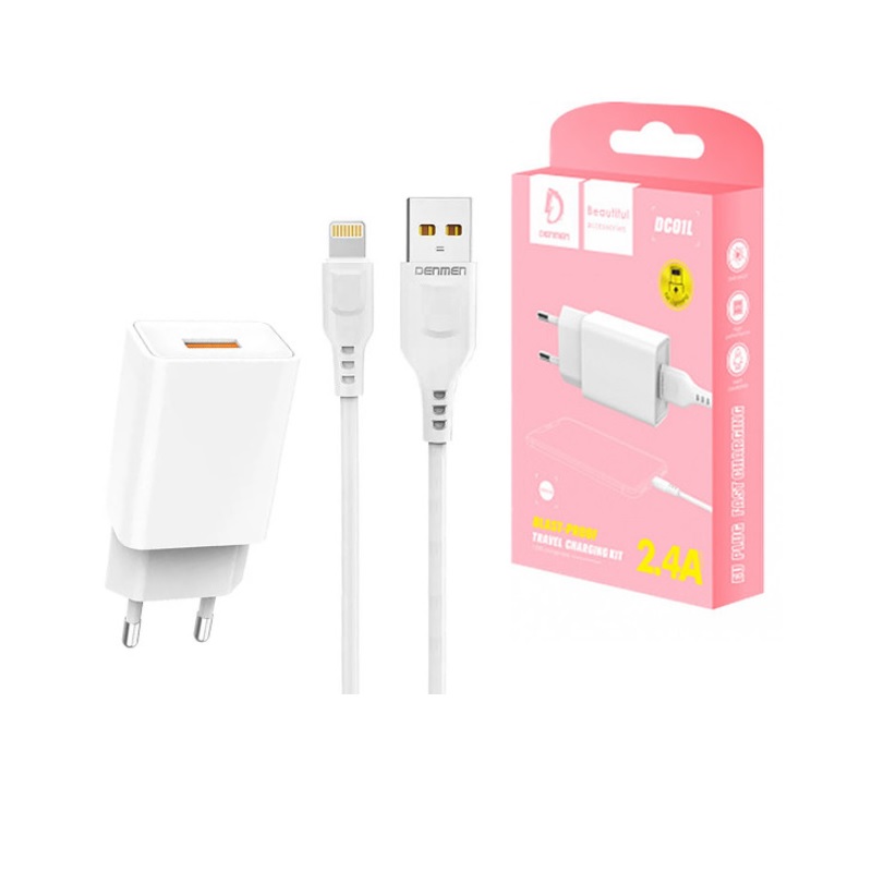 �adowarka sieciowa Denmen 2.4A + kabel USB - lightning 1,0 m bia�a 12W TTT