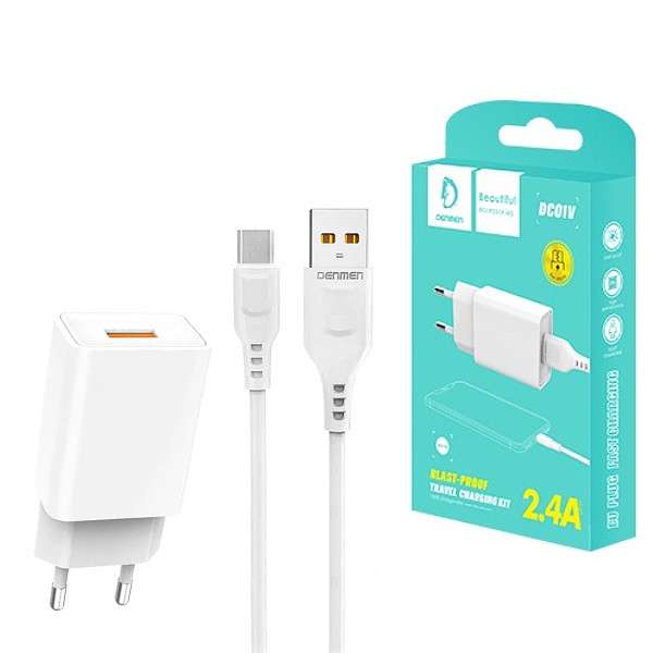 �adowarka sieciowa Denmen 2.4A + kabel USB - Micro 1,0 m bia�a 12W TTT