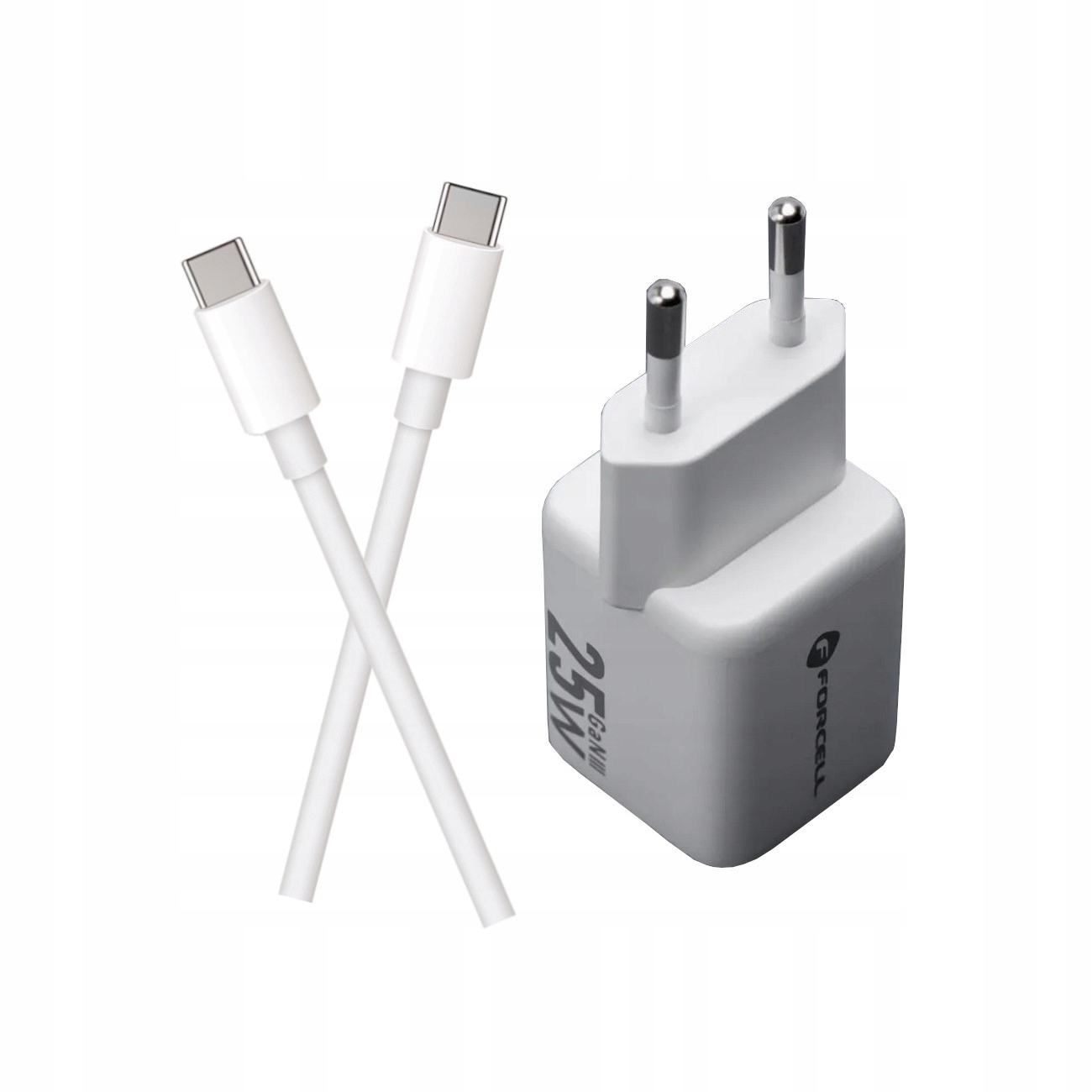 Szybka �adowarka 25W GAN do telefonu z d�ugim kablem 2m Forcell 2 porty USB i USB-C bia�a Samsung Galaxy A52S 5G