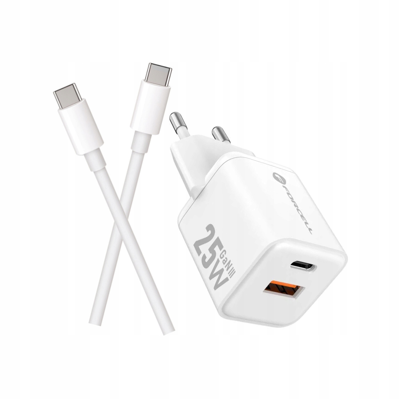 Szybka �adowarka 25W GAN do telefonu z d�ugim kablem 2m Forcell 2 porty USB i USB-C bia�a Samsung Galaxy A52S 5G / 2