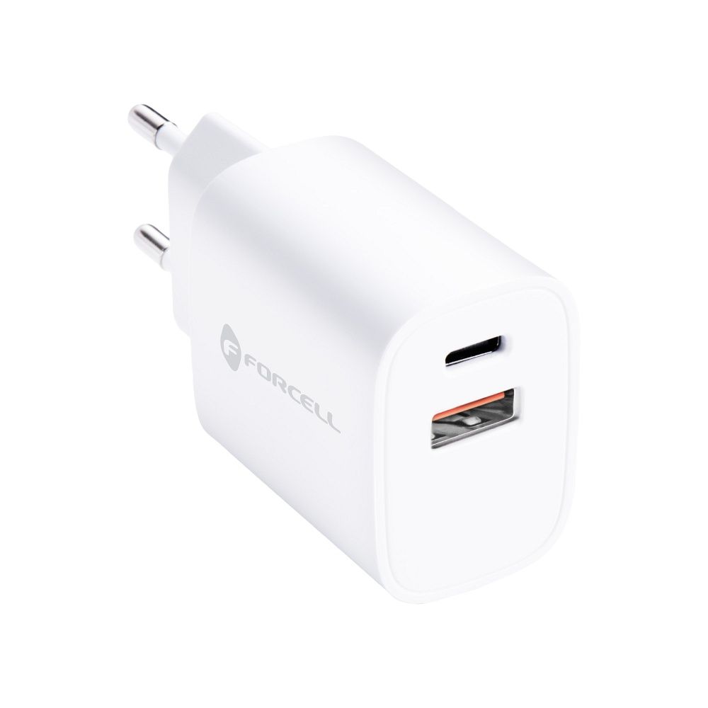 Szybka �adowarka 30W do telefonu kostka Forcell 2 wej�cia USB i USB-C bia�a Samsung Galaxy A10