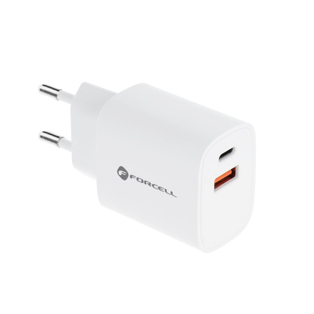 Szybka �adowarka 30W do telefonu kostka Forcell 2 wej�cia USB i USB-C bia�a Samsung Galaxy A10 / 2