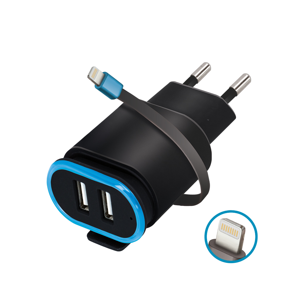 �adowarka sieciowa Forever TC-02 2xUSB 2.4A z kablem do iPhone 8-pin czarna