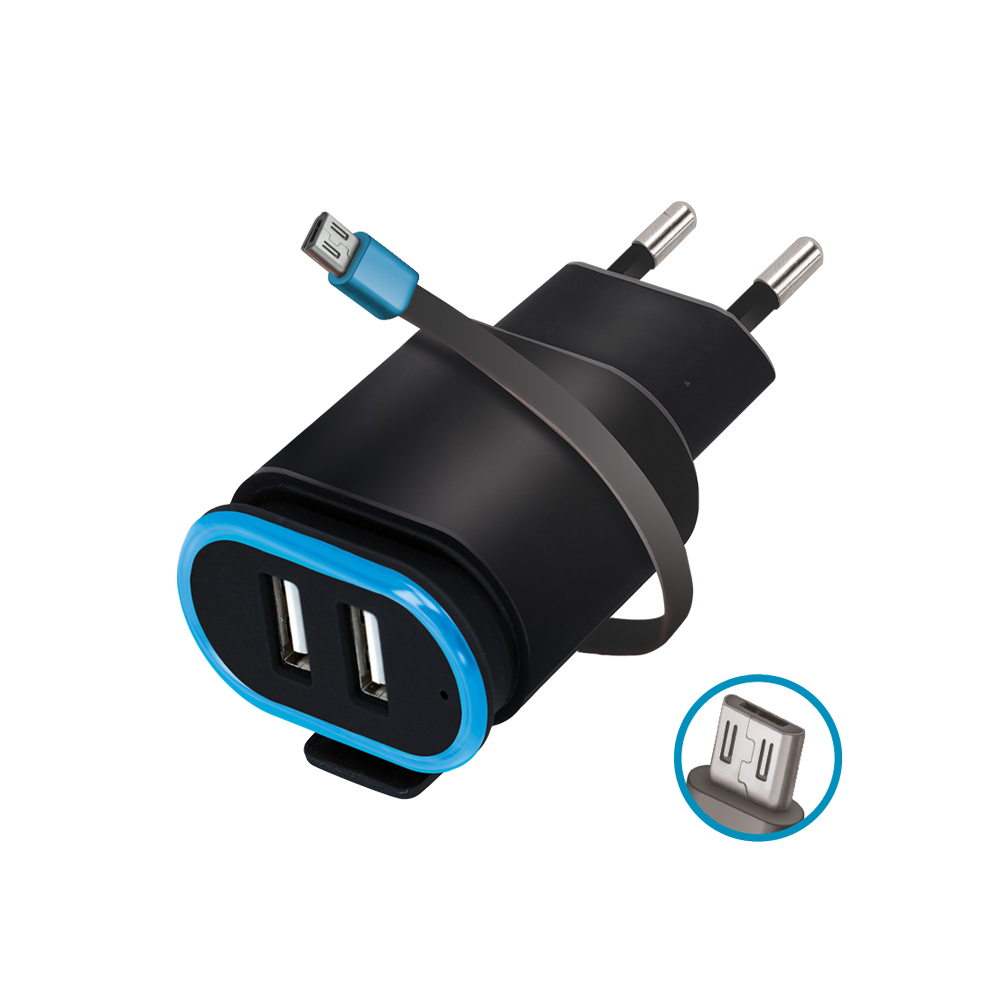 �adowarka sieciowa Forever TC-02 2xUSB 2.4A z kablem micro-USB czarna