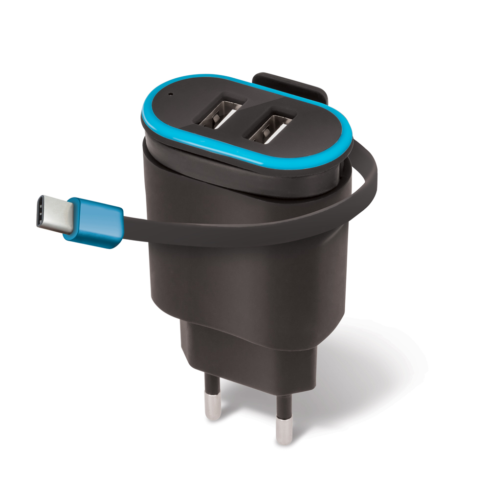 �adowarka sieciowa Forever TC-02 2xUSB 2.4A z kablem typ-C czarna / 3